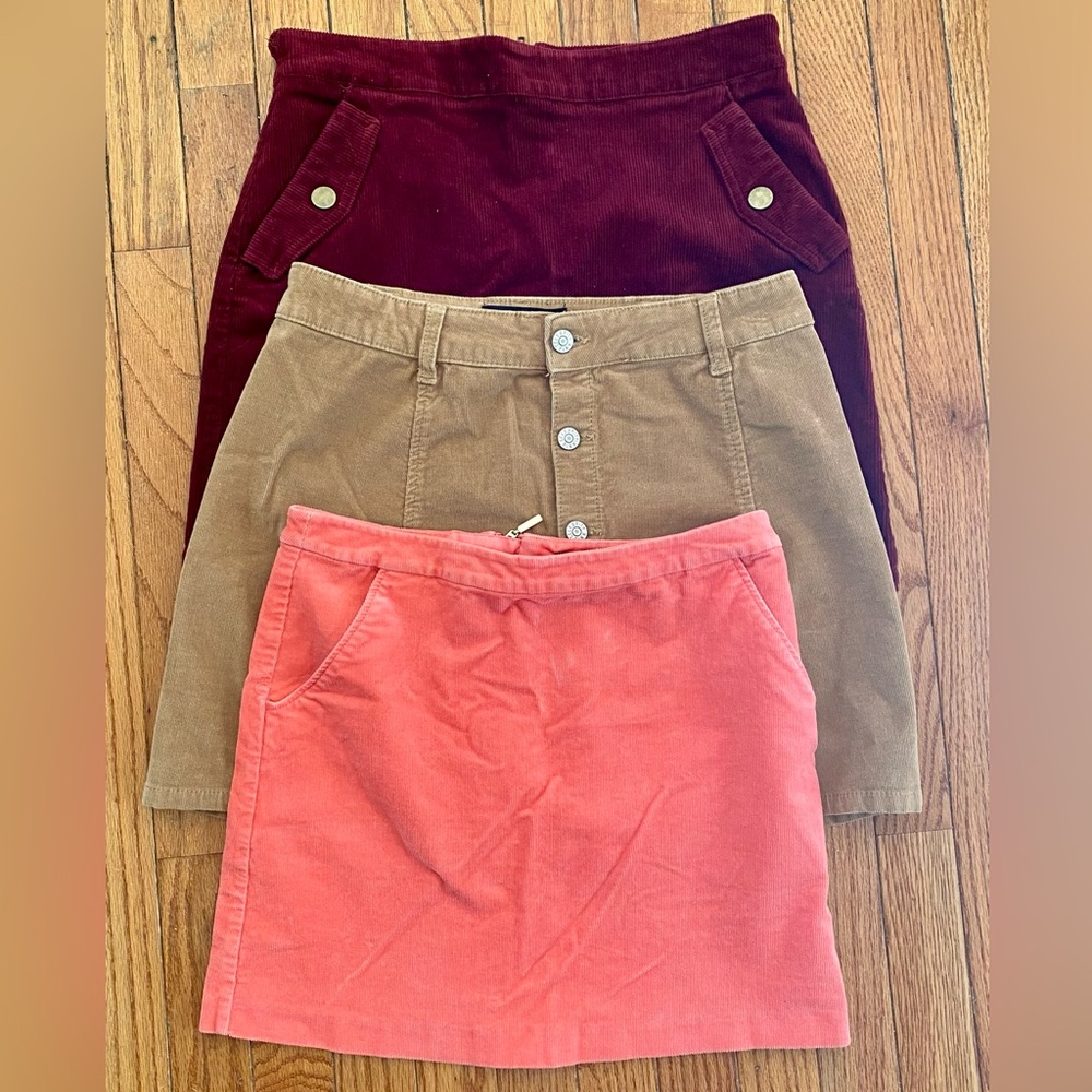Set of Three Corduroy Mini Skirts - Burgundy, Tan, Coral